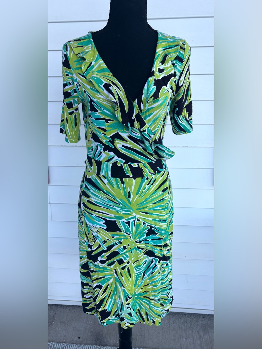 Lilly Pulitzer Adalie Green Black Palm-Leaf Wrap Midi Dress Small